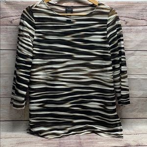 Chico's Black White Beige Sheer 3/4 Blouse